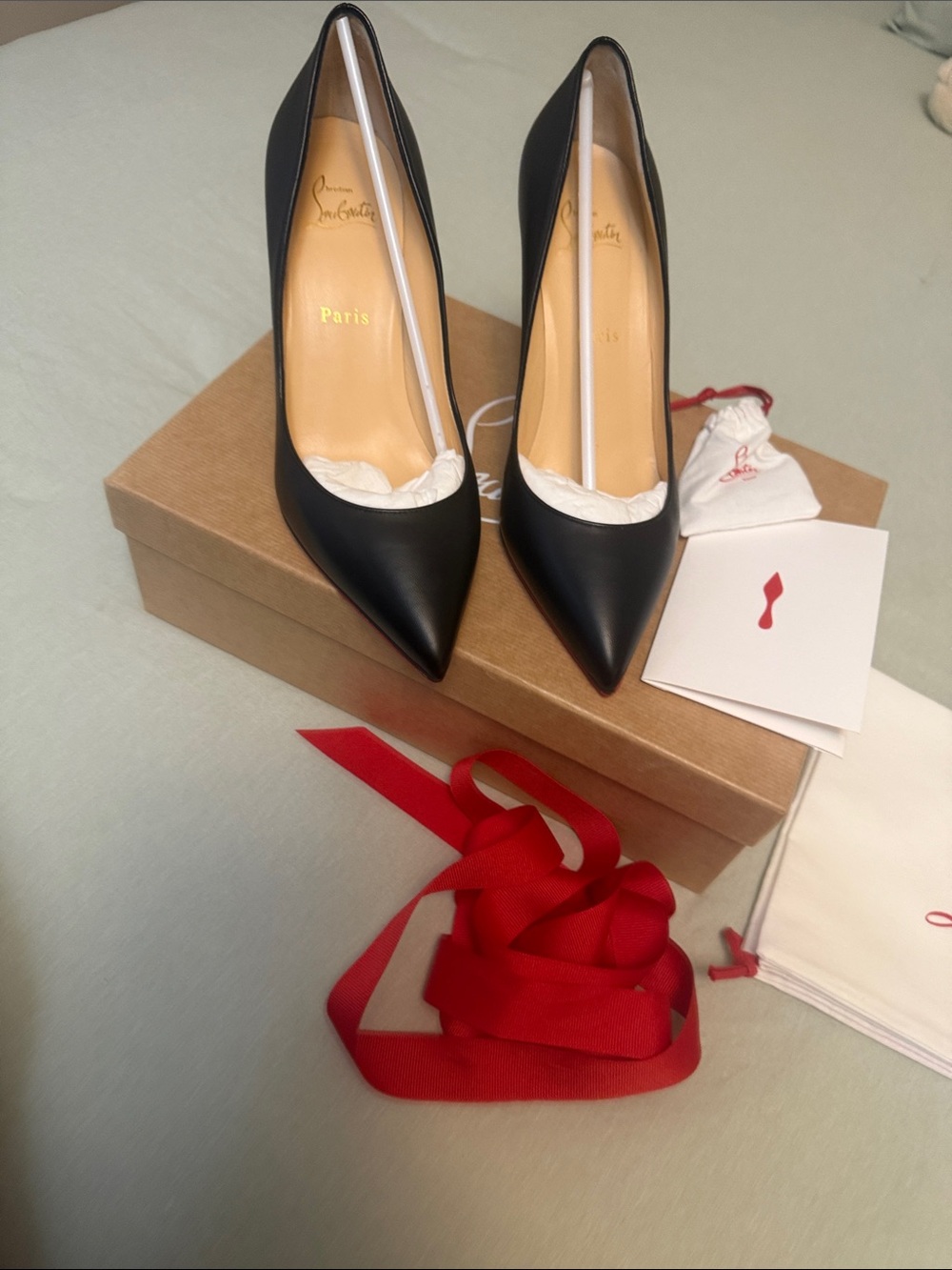 Christian Louboutin Black Pointed Leather Stiletto Pumps - Picture 4 of 4